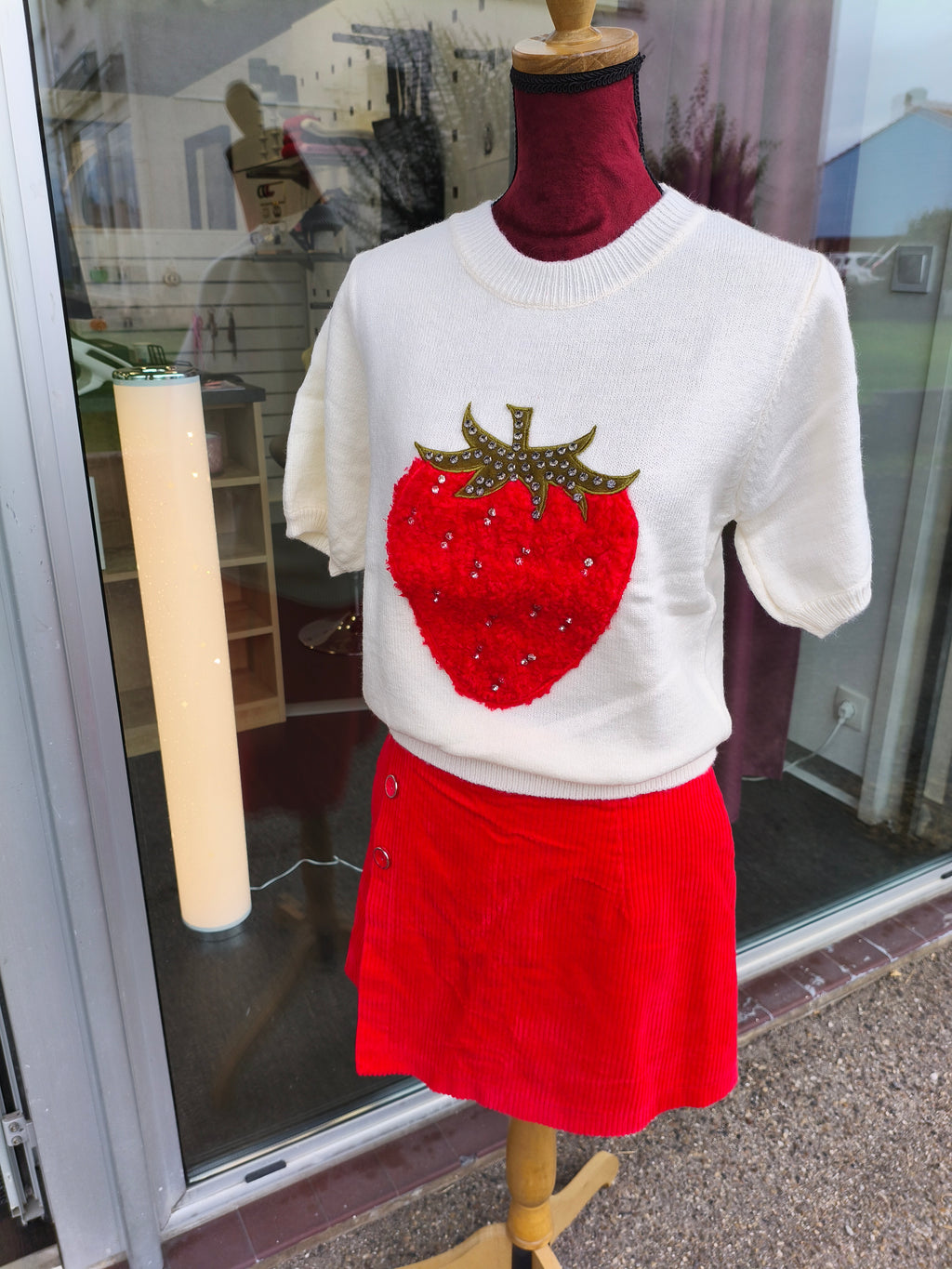 Pull manches courtes en maille Blanc