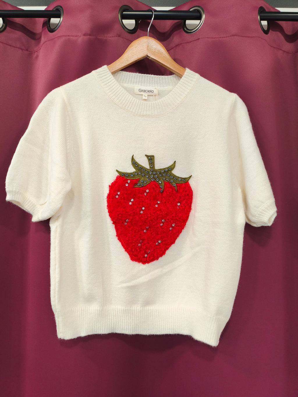 Pull manches courtes en maille Blanc