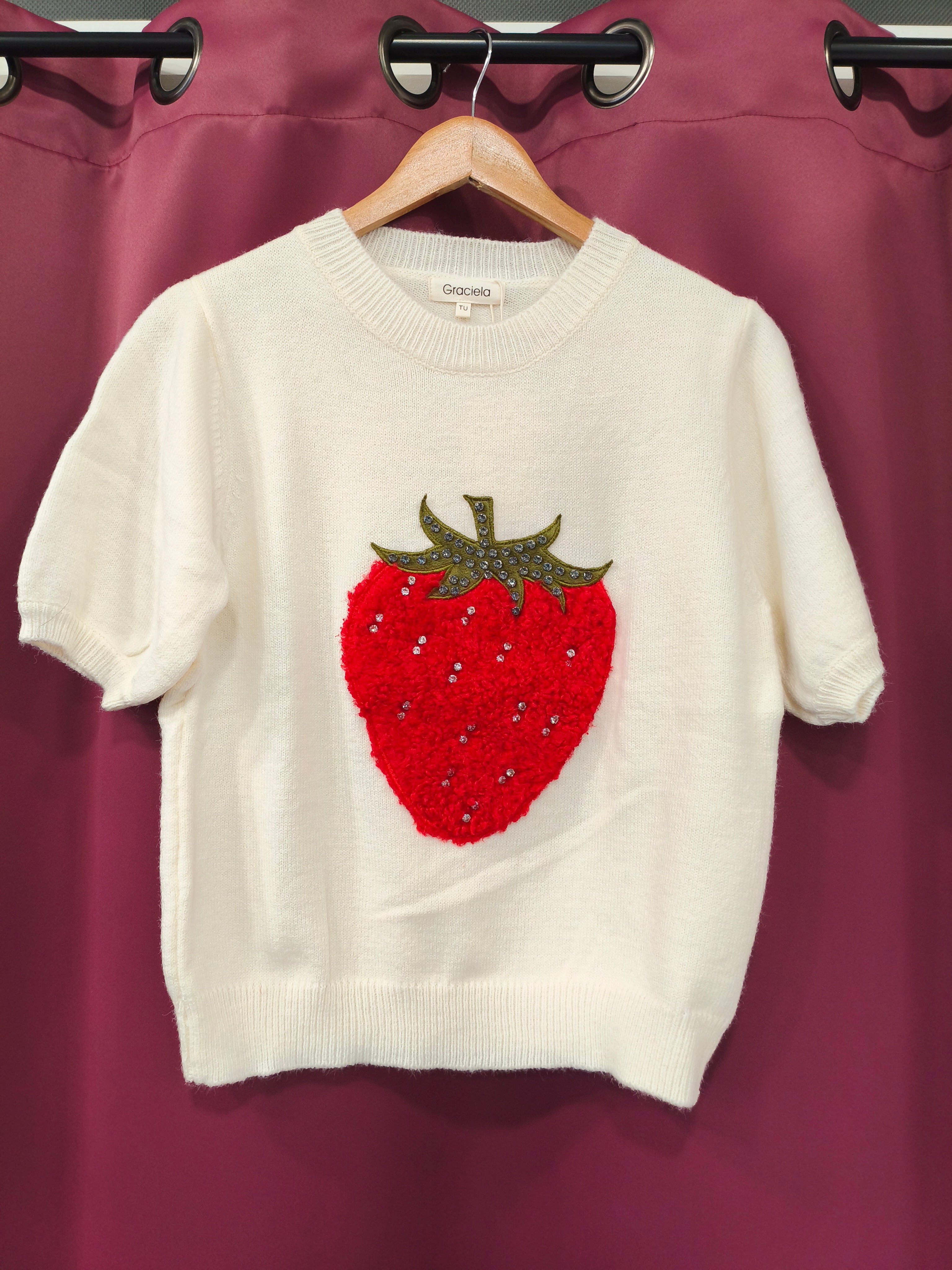 Pull manches courtes en maille Blanc