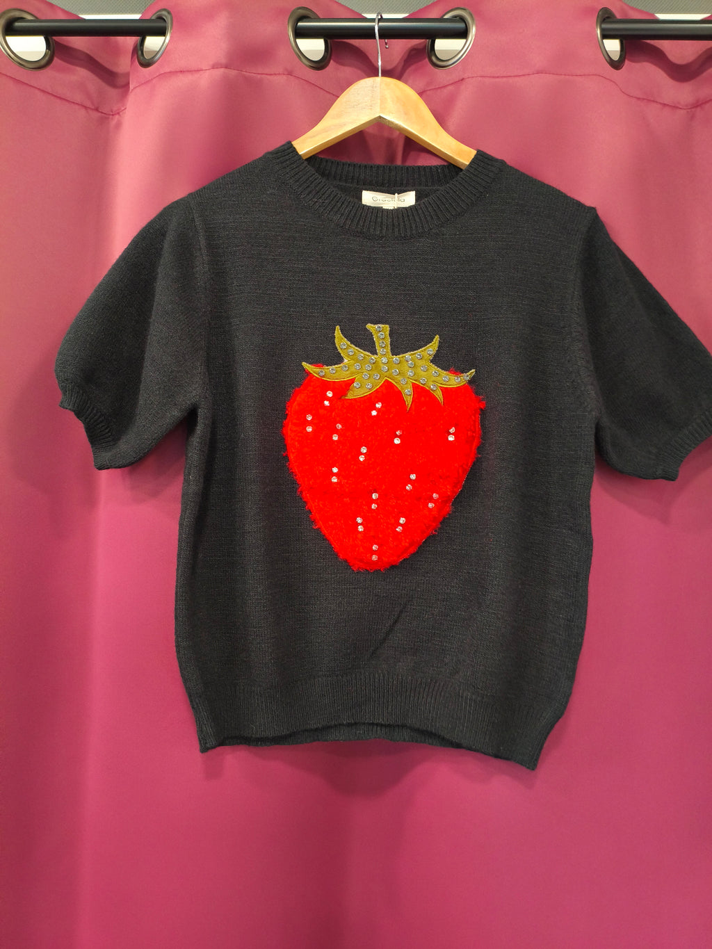 Pull manches courtes en maille Noir