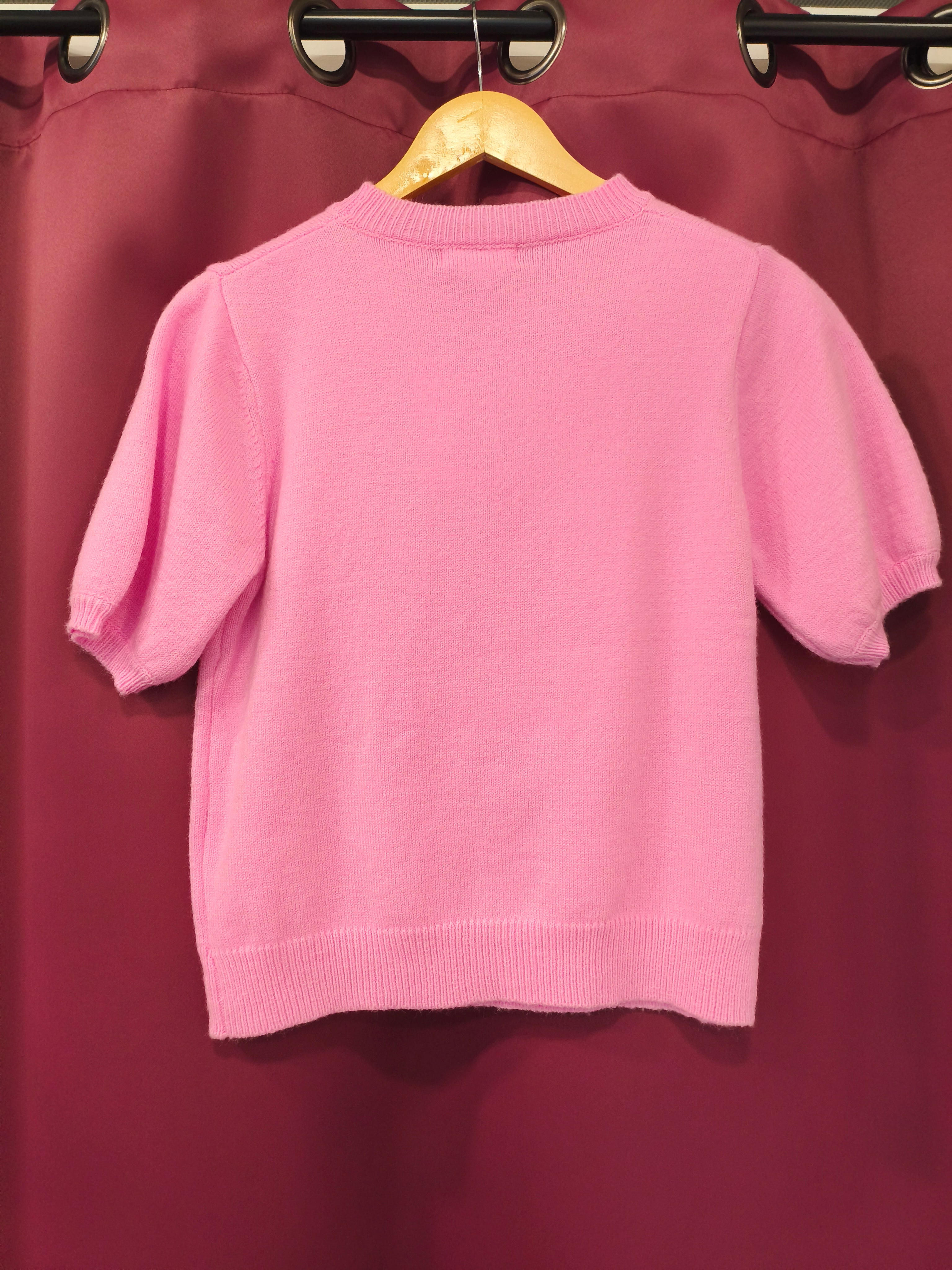 Pull manches courtes en maille Rose