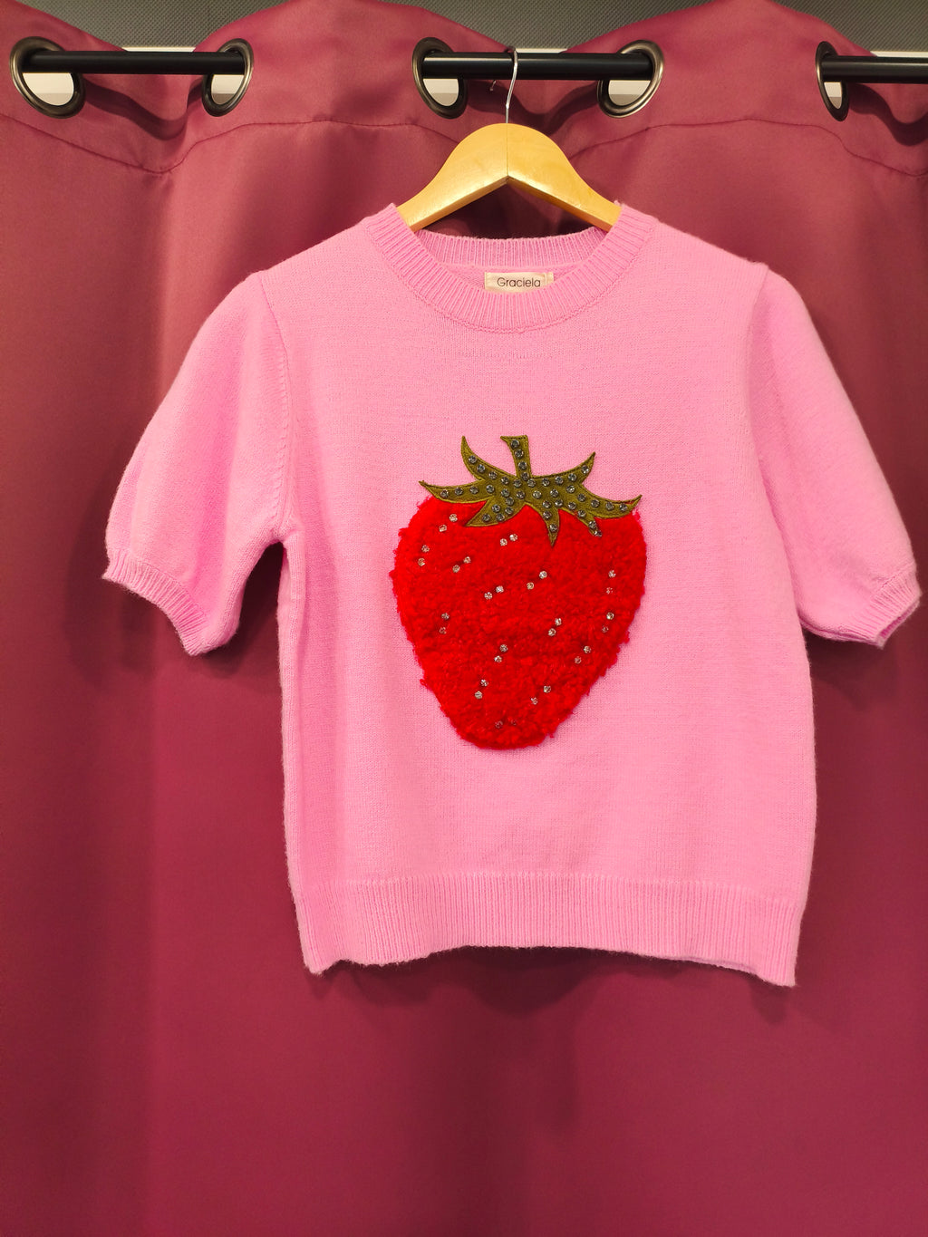 Pull manches courtes en maille Rose