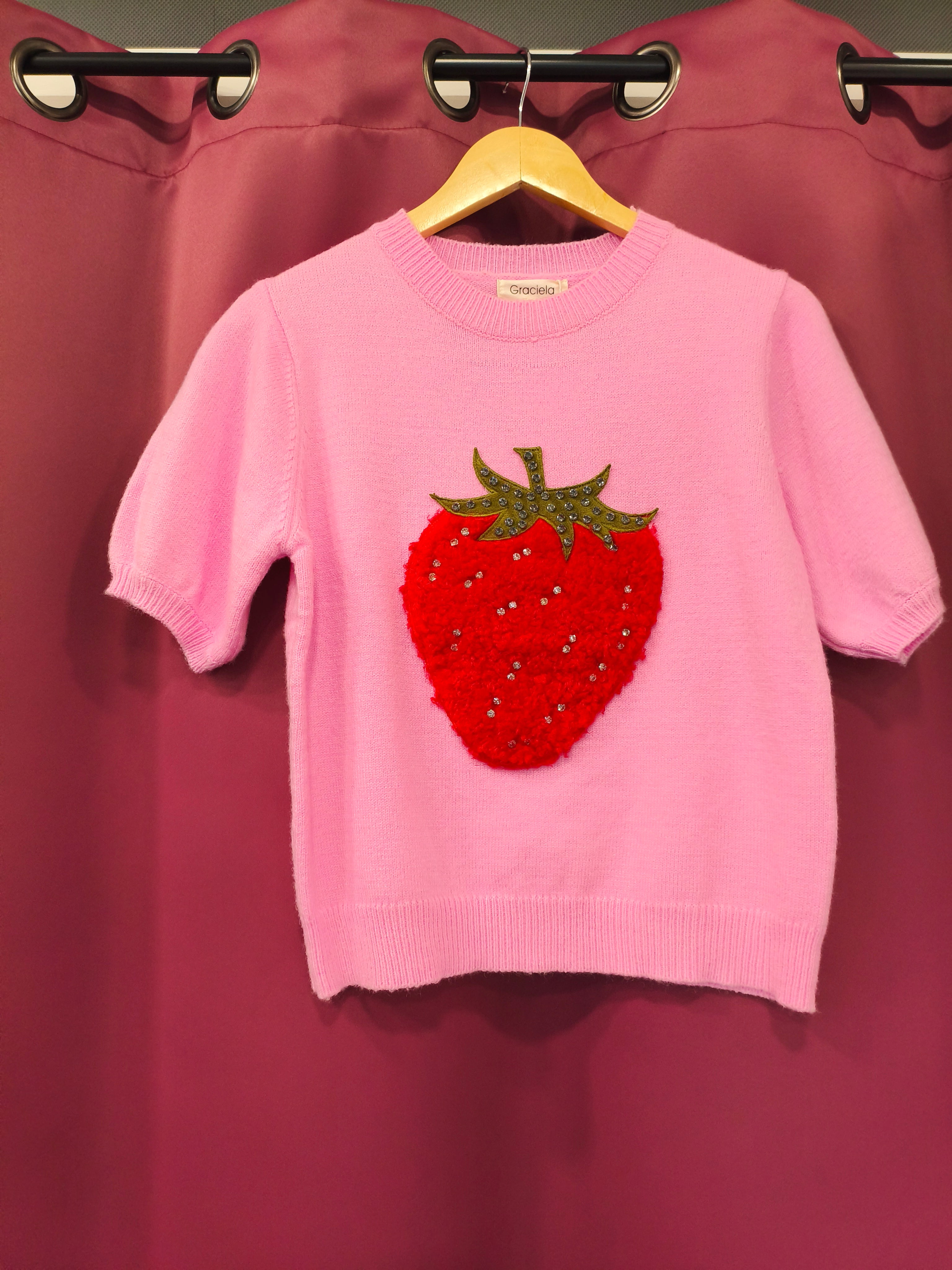 Pull manches courtes en maille Rose