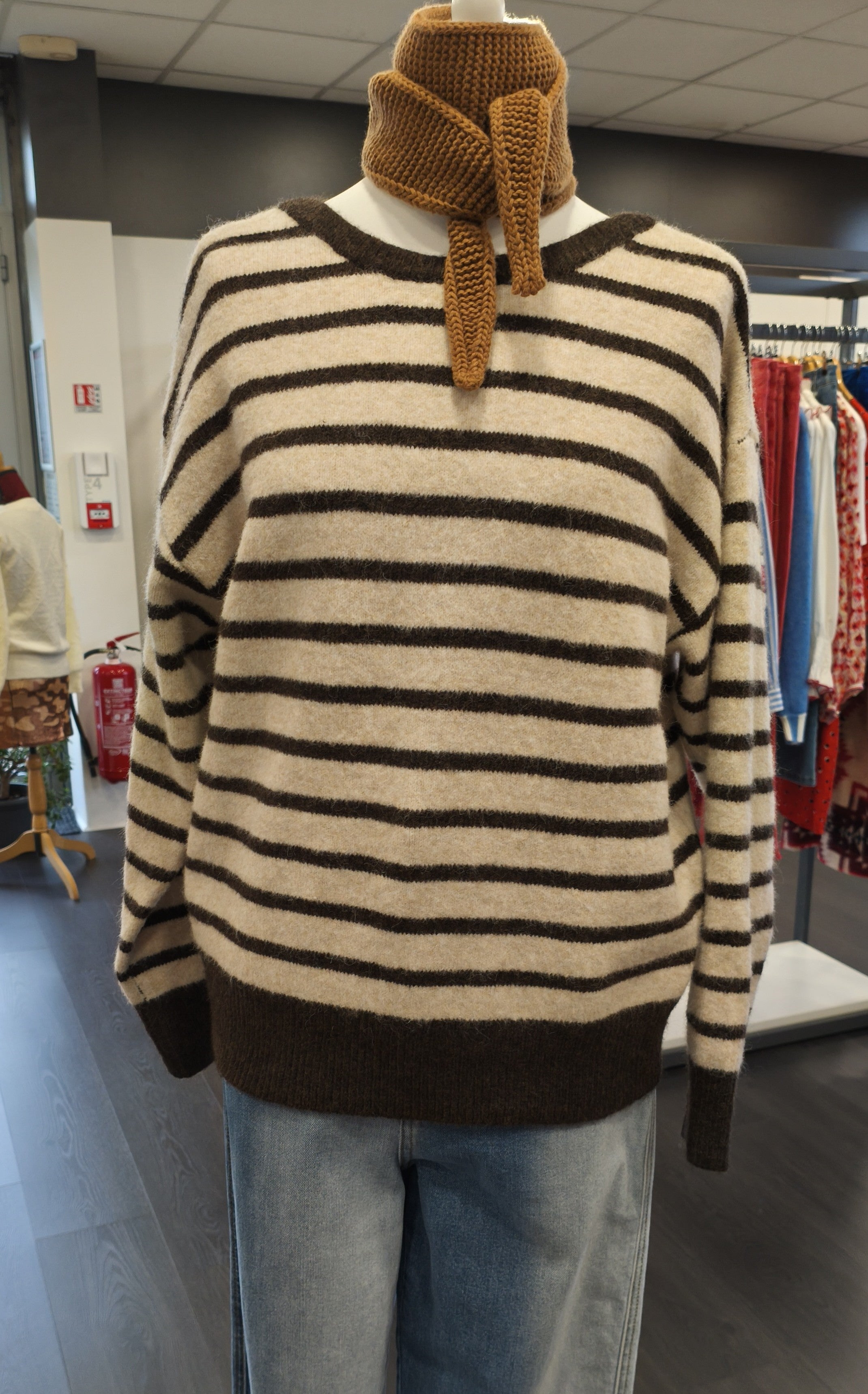 Pull rayure beige/chocolat