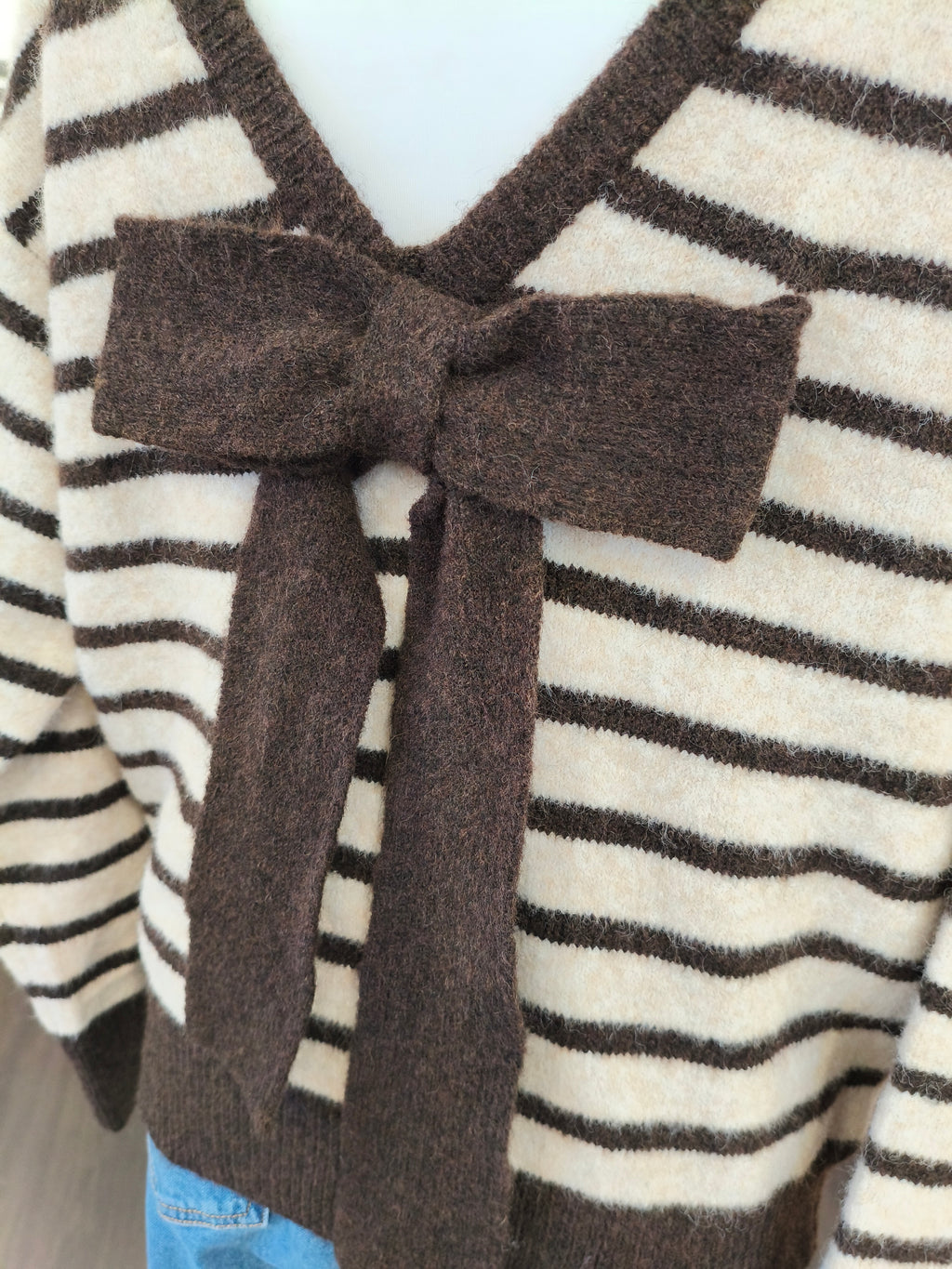 Pull rayure beige/chocolat