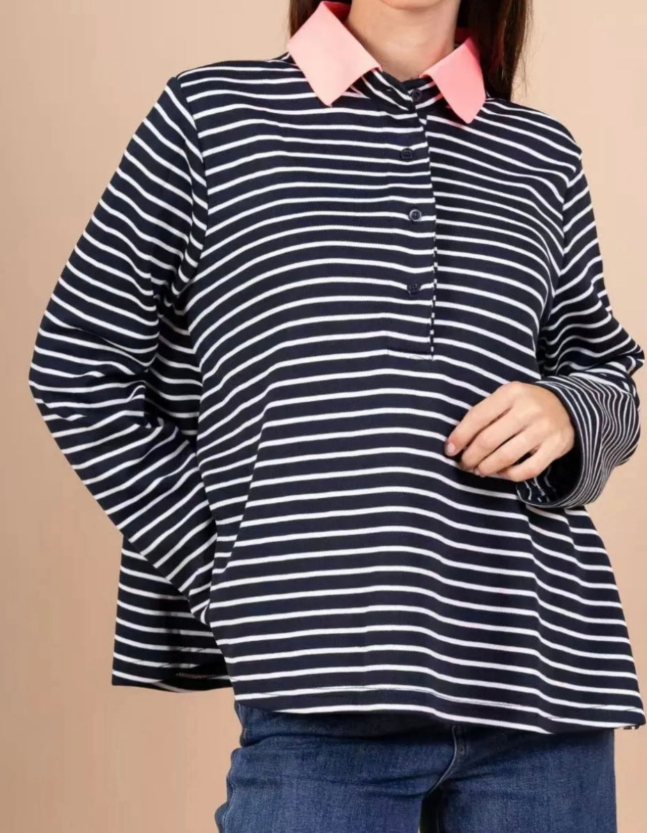 Top rayé col polo