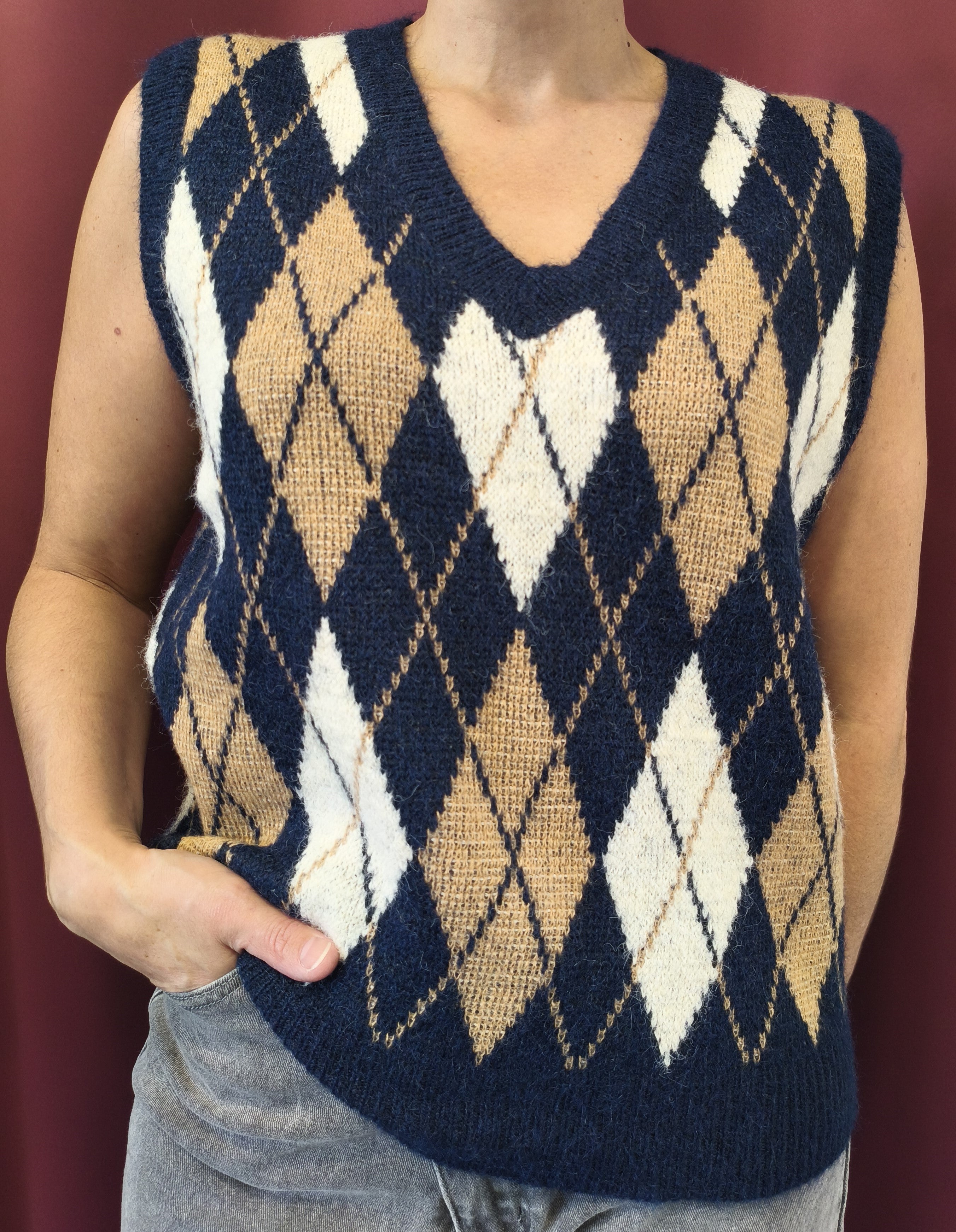 Pull sans manches motif Argyle