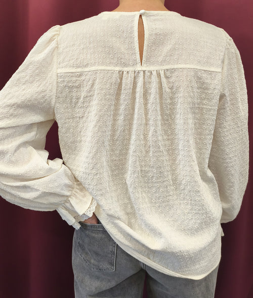Blouse blanche à manchette dentelles