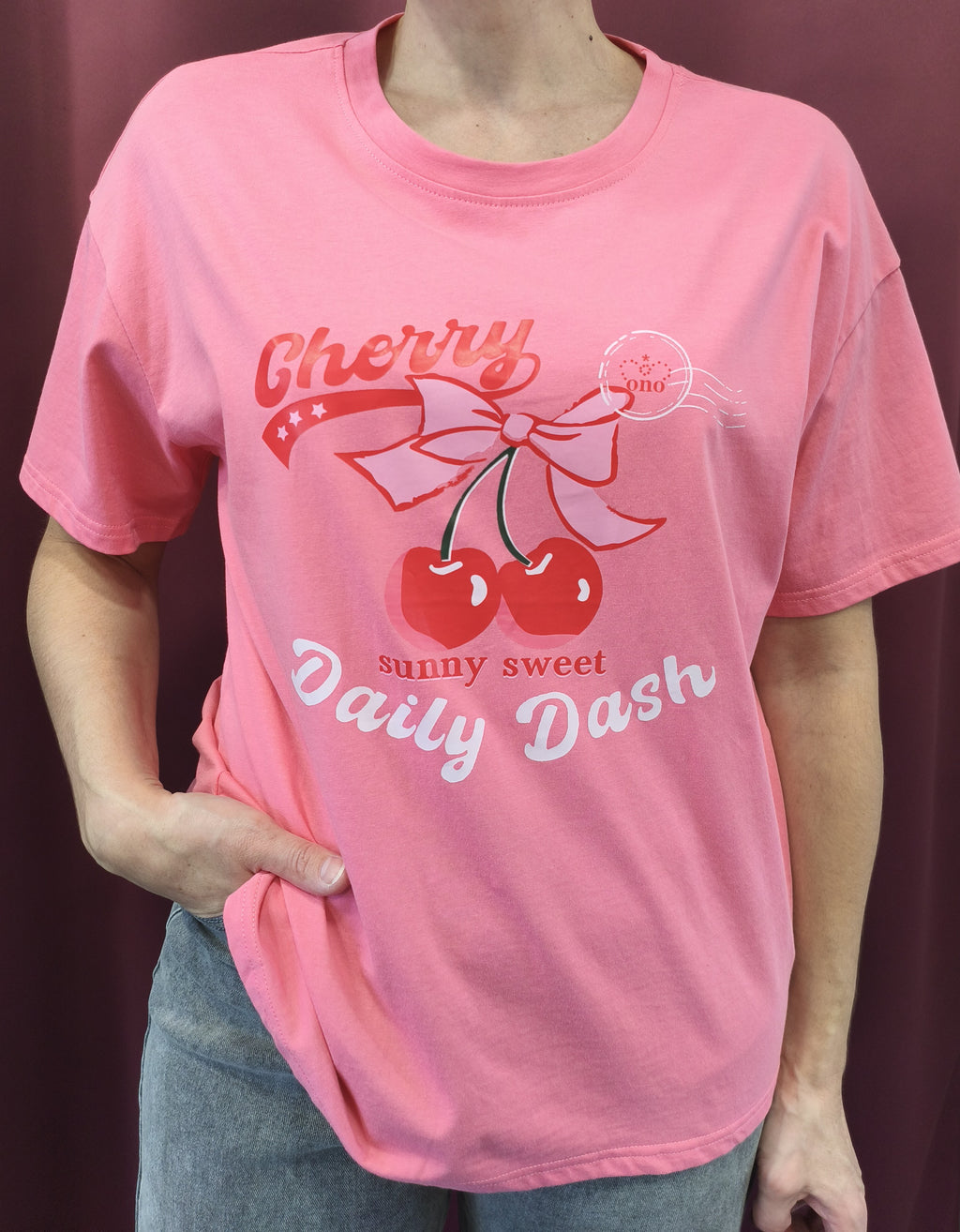 T-shirt rose motif cerise